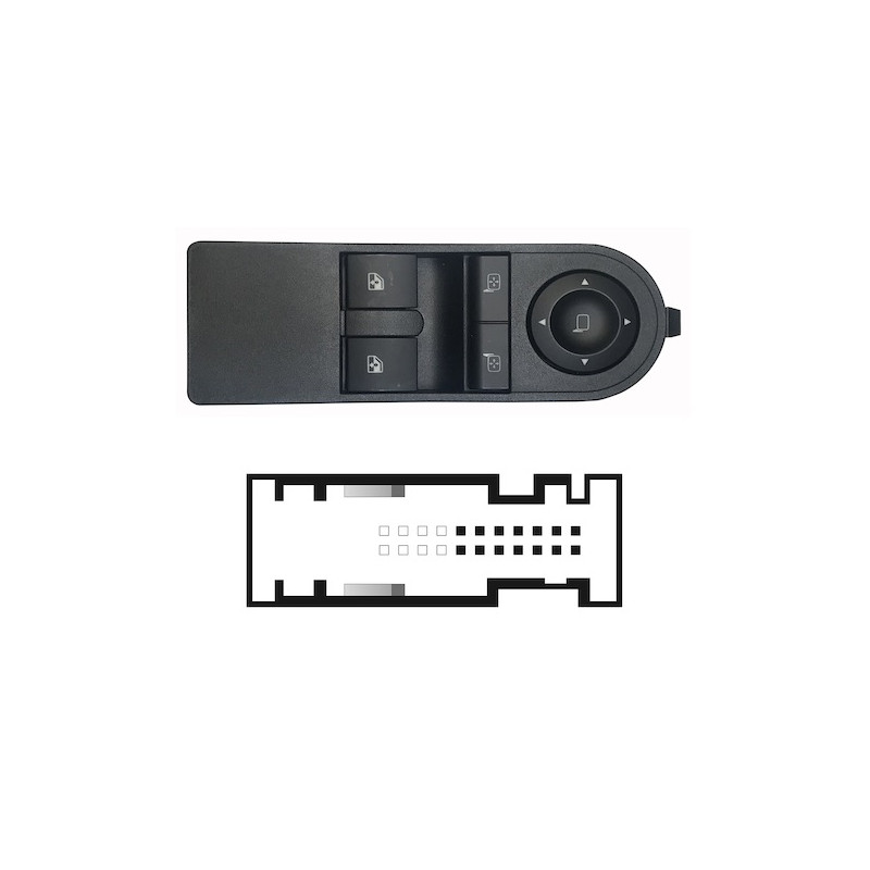 BLOCCO COMANDI ALZACRISTALLIRETROVISORI ANTERIORE PORTA ANTERIORE SINISTRA 14 PIN 2 INTERRUTTORI CON ALZACRISTALLI POSTERIORI M