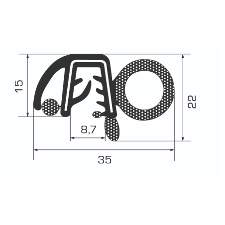 TRAFILATO VANO PORTA PSL mtm CON INSERTO FILO CON BULBO LATERALE FIAT PANDA 0103  0114
