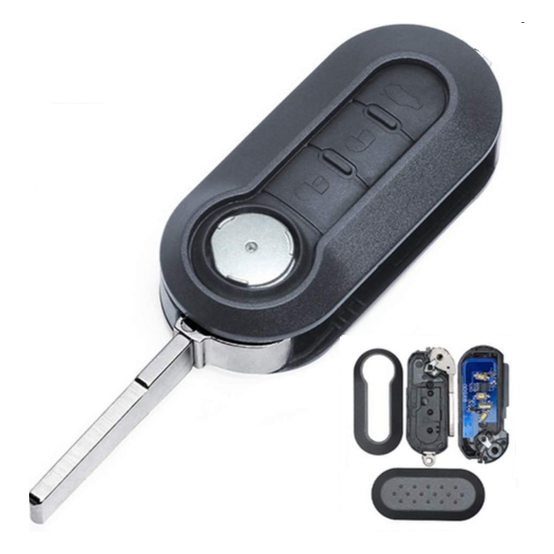 GUSCIO CHIAVE COMPLETO 3 TASTI: CON CHIP ID46 TIPO FREQUENZA: 433MHZ TASTO APERTURA TASTO CHIUSURA TASTO PORTELLONE FIAT 500 01