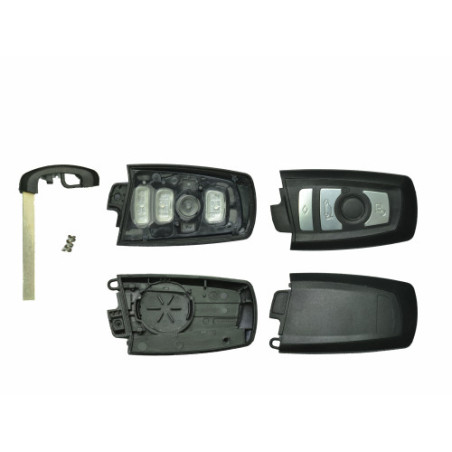 GUSCIO CHIAVE NERO CON TASTI ARGENTO 4 TASTI: NUOVO STILE TASTO APERTURA TASTO CHIUSURA TASTO PORTELLONE LAMA DI EMERGENZA BMW 