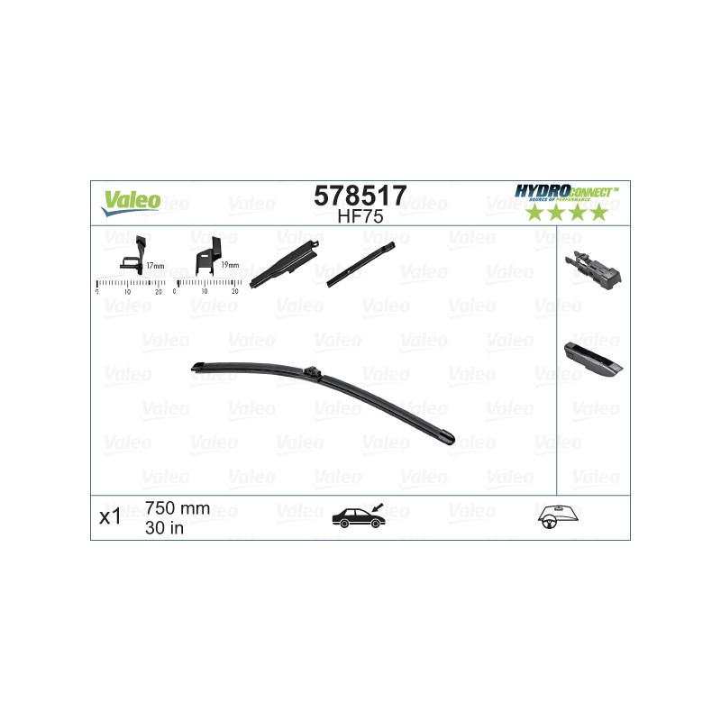 SPAZZOLA TERGI HYDROCONNECT UNI-CLICK ANTERIORE SINGOLA 750mm CODICE BREVE: HF75