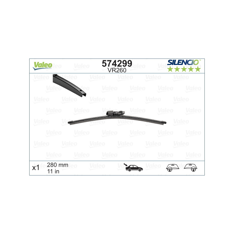 SPAZZOLA TERGI SILENCIO FLAT BLADE POSTERIORE DESTRASINISTRA SINGOLA 280mm CODICE BREVE: VR260