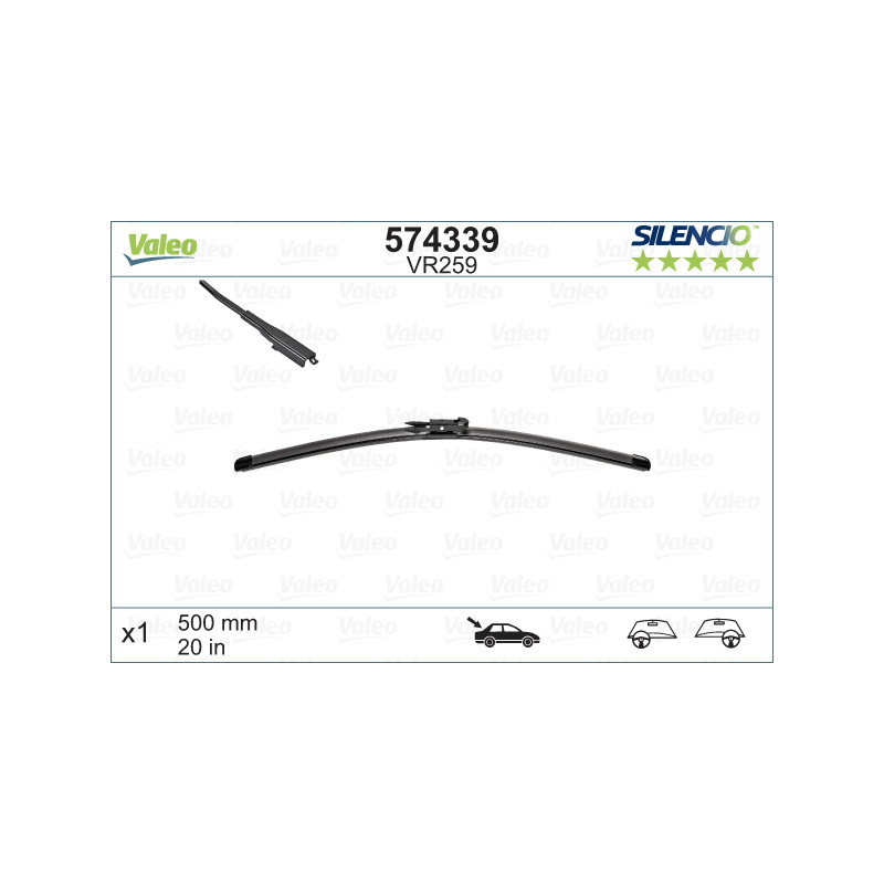 SPAZZOLA TERGI SILENCIO FLAT BLADE POSTERIORE DESTRASINISTRA SINGOLA 500mm CODICE BREVE: VR259