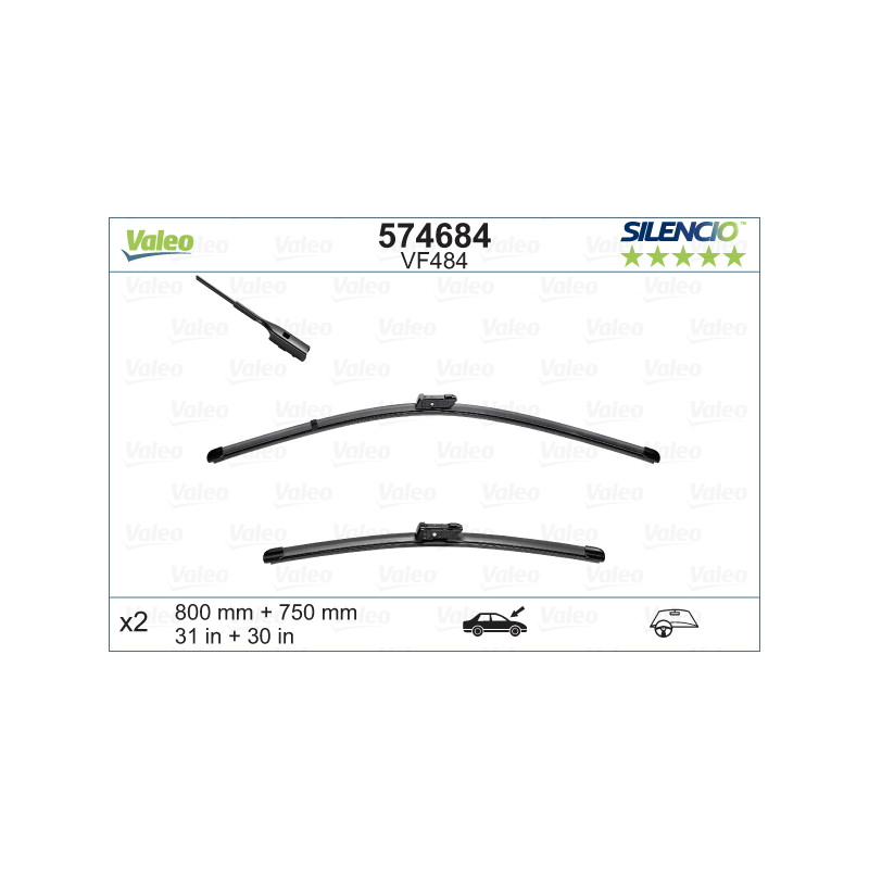 SPAZZOLA TERGI SILENCIO FLAT BLADE ANTERIORE SINISTRA COPPIA 800mm + 750mm CODICE BREVE: VF484