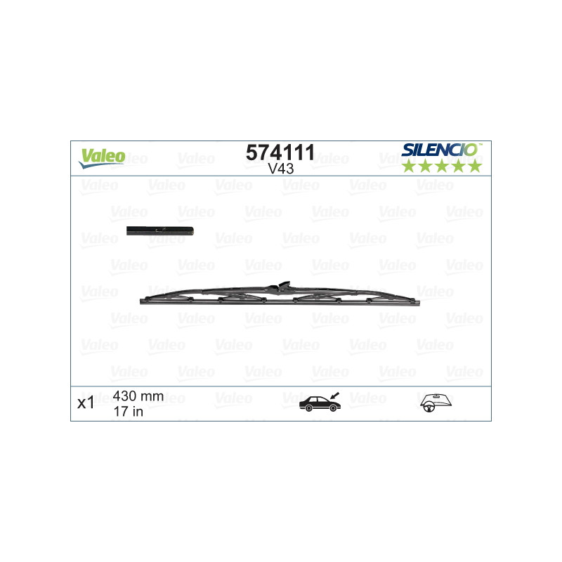 SPAZZOLA TERGI SILENCIO STANDARD ANTERIORE SINISTRA SINGOLA 430mm CODICE BREVE: V43