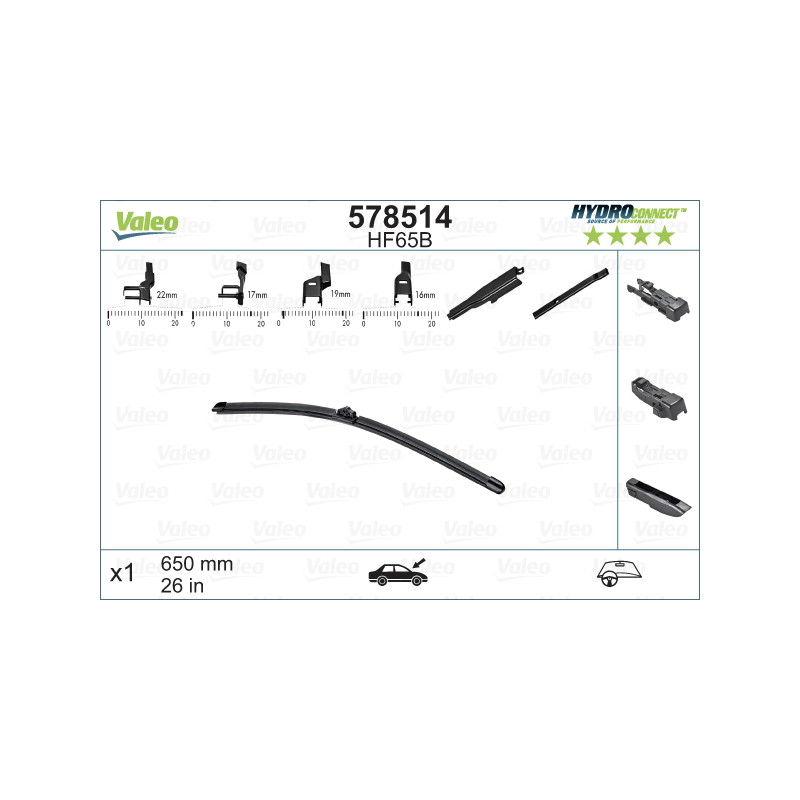 SPAZZOLA TERGI HYDROCONNECT UNI-CLICK ANTERIORE SINGOLA 650mm CODICE BREVE: HF65B