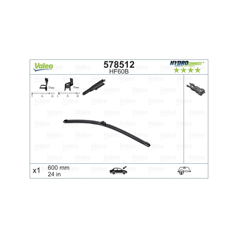 SPAZZOLA TERGI HYDROCONNECT UNI-CLICK ANTERIORE SINGOLA 600mm CODICE BREVE: HF60B
