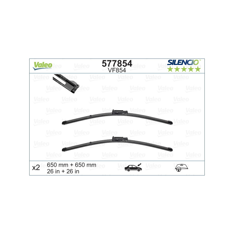 SPAZZOLA TERGI SILENCIO FLAT BLADE ANTERIORE SINISTRA COPPIA 650mm + 650mm CODICE BREVE: VF854