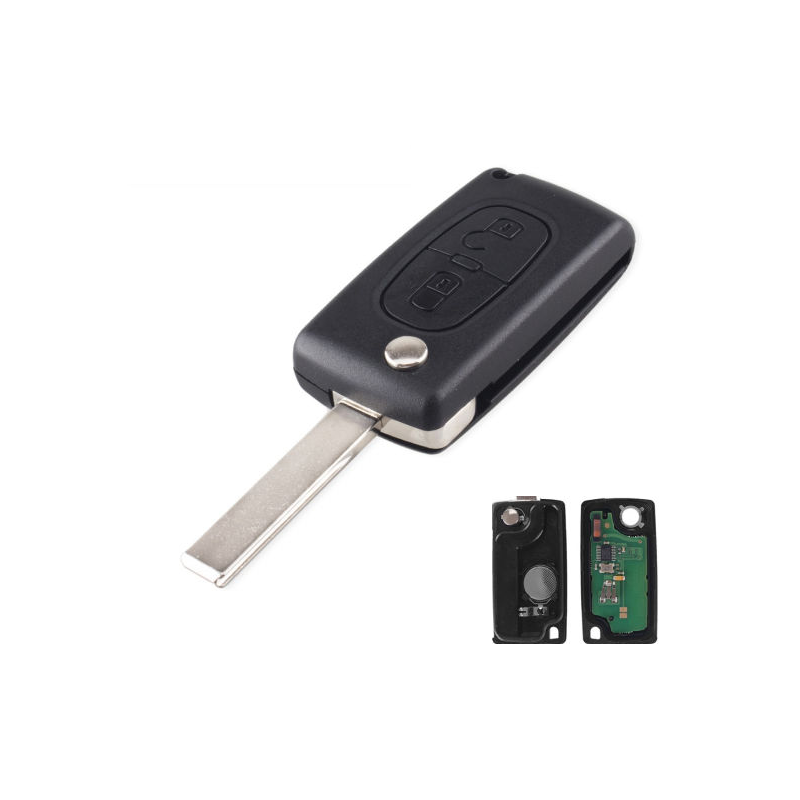 GUSCIO CHIAVE COMPLETO CON LAMA HU83 CON CHIP ID46 T14 TIPO FREQUENZA: 433MHZ TASTO APERTURA TASTO CHIUSURA PEUGEOT 407 6D6C 20
