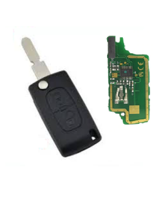 GUSCIO CHIAVE COMPLETO 2 TASTI: CON LAMA NE78 CON CHIP ID46 CE0536 TIPO FREQUENZA: 433MHZ TASTO APERTURA TASTO CHIUSURA PEUGEOT