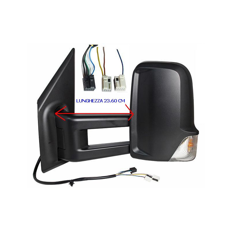 RETROVISORE ELETTRICO DESTRO BRACCIO LUNGO 236 CM NERO 9 PIN 3 CONNETTORI TERMICO CON FANALINO INTEGRATO MERCEDES-BENZ SPRINTER
