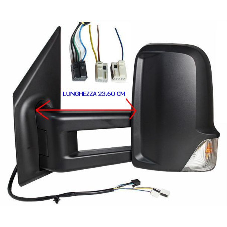 RETROVISORE ELETTRICO DESTRO BRACCIO LUNGO 236 CM NERO 9 PIN 3 CONNETTORI TERMICO CON FANALINO INTEGRATO MERCEDES-BENZ SPRINTER