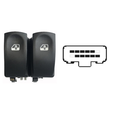 BLOCCO COMANDI ALZACRISTALLI ANTERIORE PORTA ANTERIORE SINISTRA 10 PIN 2 INTERRUTTORI CON CONNETTORE BIANCO RENAULT CLIO III BR