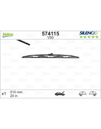 SPAZZOLA TERGI SILENCIO STANDARD ANTERIORE DESTRASINISTRA SINGOLA 510mm CODICE BREVE: V50