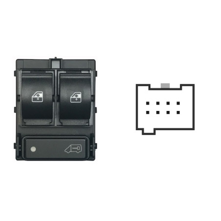 BLOCCO COMANDI ALZACRISTALLI ANTERIORE PORTA ANTERIORE SINISTRA 8 PIN 2 INTERRUTTORI GRIGIO CON RETROVISORI ELETTRICI NON RIBAL