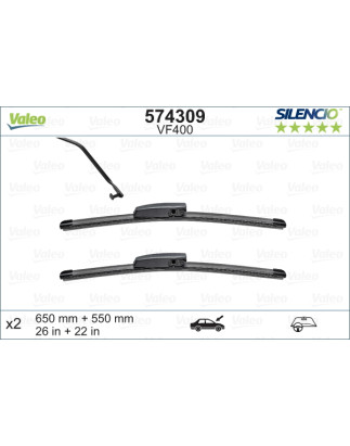 SPAZZOLA TERGI SILENCIO FLAT BLADE ANTERIORE SINISTRA COPPIA 650mm + 550mm CODICE BREVE: VF400