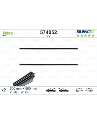 SPAZZOLA TERGI SILENCIO REFILL ANTERIOREPOSTERIORE DESTRASINISTRA COPPIA 500mm + 500mm CODICE BREVE: V2