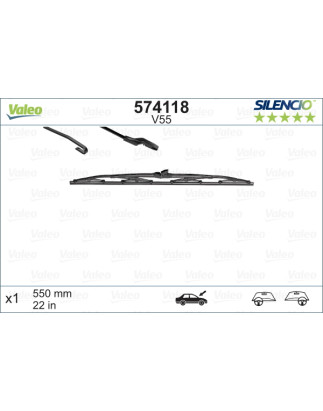 SPAZZOLA TERGI SILENCIO STANDARD ANTERIORE DESTRASINISTRA SINGOLA 550mm CODICE BREVE: V55