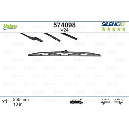 SPAZZOLA TERGI SILENCIO STANDARD ANTERIORE DESTRASINISTRA SINGOLA 255mm CODICE BREVE: V24