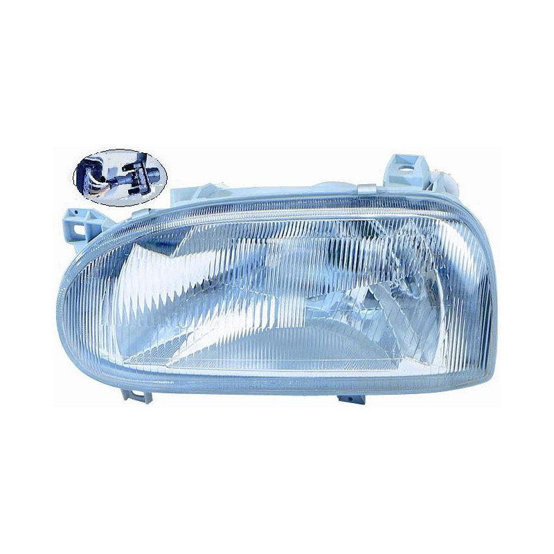PROIETTORE SINISTRO 1 PORTE H4 CON PARABOLA CON CONNETTORE RETTANGOLARE + ADATTATORE TONDO VOLKSWAGEN GOLF III 1H11H5 19921998