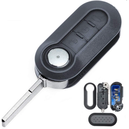 GUSCIO CHIAVE COMPLETO 3 TASTI: CON CHIP ID46 TIPO FREQUENZA: 433MHZ TASTO APERTURA TASTO CHIUSURA TASTO PORTELLONE FIAT 500 31