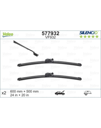 SPAZZOLA TERGI SILENCIO FLAT BLADE ANTERIORE SINISTRA COPPIA 600mm + 500mm CODICE BREVE: VF932