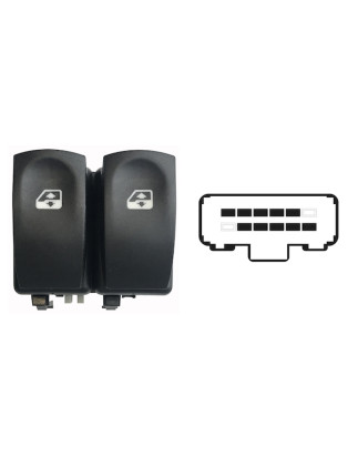 BLOCCO COMANDI ALZACRISTALLI ANTERIORE PORTA ANTERIORE SINISTRA 10 PIN 2 INTERRUTTORI CON CONNETTORE BIANCO RENAULT CLIO III BR