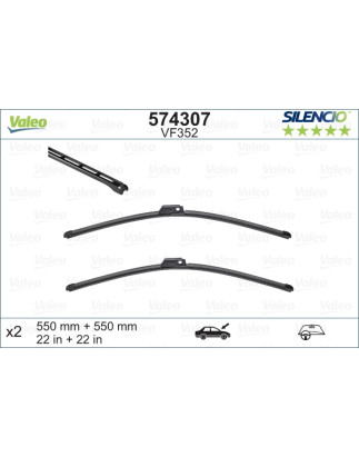 SPAZZOLA TERGI SILENCIO FLAT BLADE ANTERIORE SINISTRA COPPIA 550mm + 550mm CODICE BREVE: VF352