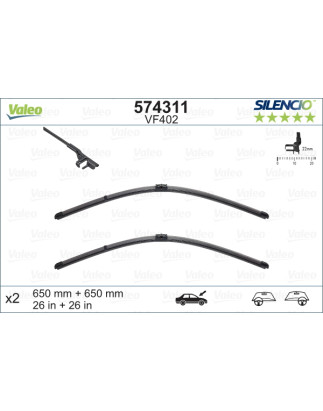 SPAZZOLA TERGI SILENCIO FLAT BLADE ANTERIORE DESTRASINISTRA COPPIA 650mm + 650mm CODICE BREVE: VF402