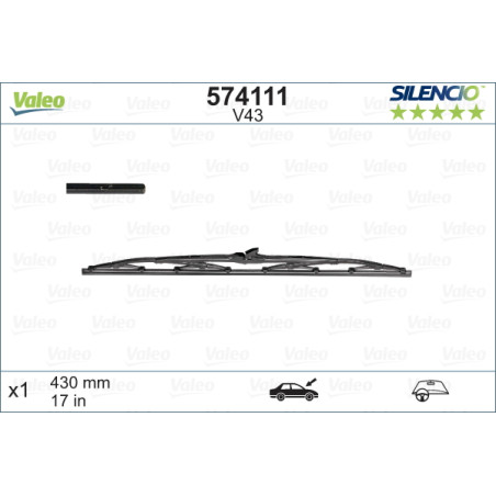 SPAZZOLA TERGI SILENCIO STANDARD ANTERIORE SINISTRA SINGOLA 430mm CODICE BREVE: V43