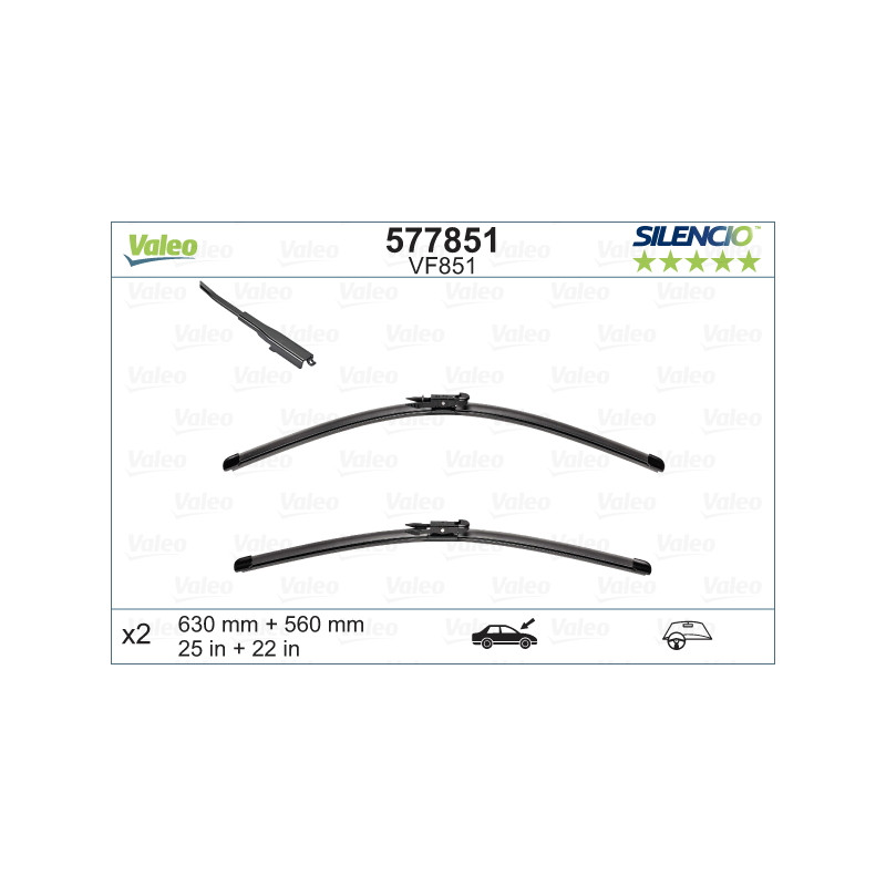 SPAZZOLA TERGI SILENCIO FLAT BLADE ANTERIORE SINISTRA COPPIA 630mm + 560mm CODICE BREVE: VF851