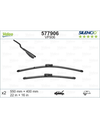 SPAZZOLA TERGI SILENCIO FLAT BLADE ANTERIORE SINISTRA COPPIA 550mm + 400mm CODICE BREVE: VF906