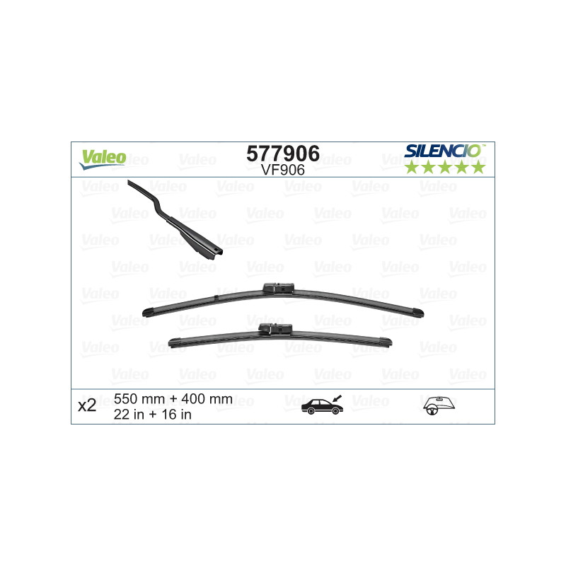 SPAZZOLA TERGI SILENCIO FLAT BLADE ANTERIORE SINISTRA COPPIA 550mm + 400mm CODICE BREVE: VF906