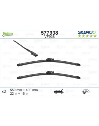 SPAZZOLA TERGI SILENCIO FLAT BLADE ANTERIORE SINISTRA COPPIA 550mm + 400mm CODICE BREVE: VF938