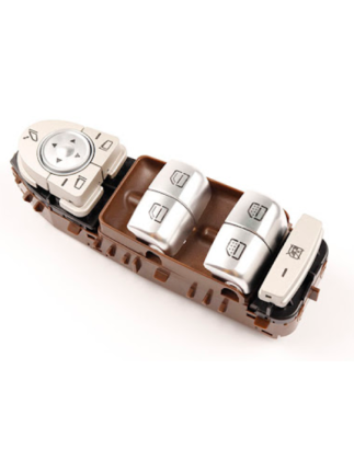 BLOCCO COMANDI ALZACRISTALLIRETROVISORI PORTA ANTERIORE SINISTRA 3 PIN 4 INTERRUTTORI BASE MARRONELUCE BIANCA CON RETROVISORI R