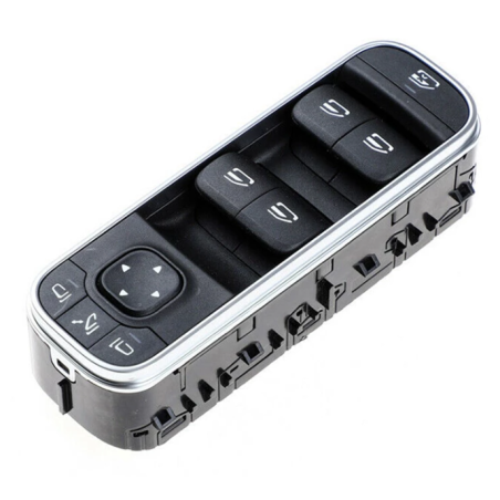 BLOCCO COMANDI ALZACRISTALLIRETROVISORI PORTA ANTERIORE SINISTRA 3 PIN 4 INTERRUTTORI NERO CON CROMATURA BLOCCO FINESTRINI COMA