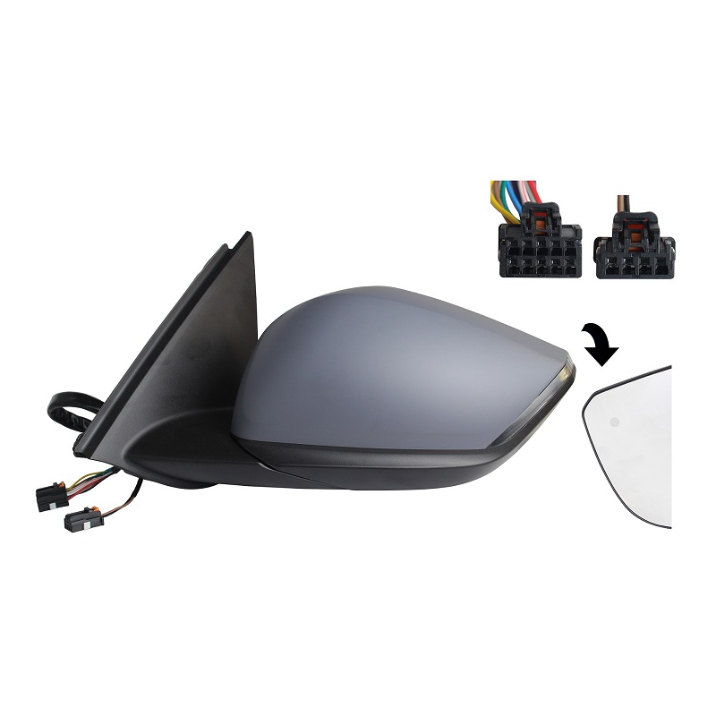 RETROVISORE ELETTRICO DESTRO 10+4 PIN CON PRIMER TERMICO VETRO CONVESSO RICHIUDIBILE ELETTRICAMENTE CON FANALINO INTEGRATO CON 