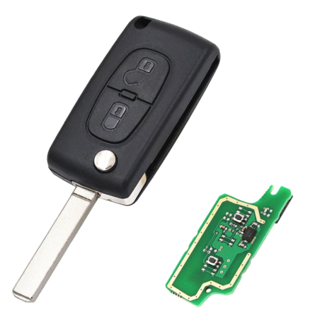 GUSCIO CHIAVE COMPLETO 2 TASTI: CON LAMA VA2 CON CHIP ID46 CE0536 TIPO FREQUENZA: 433MHZ TASTO APERTURA TASTO CHIUSURA PEUGEOT 