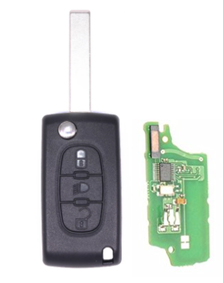 GUSCIO CHIAVE COMPLETO CON CHIP ID46 T14 TIPO FREQUENZA: 433MHZ TASTO APERTURA TASTO CHIUSURA TASTO LUCI PEUGEOT 407 6D6C 20042