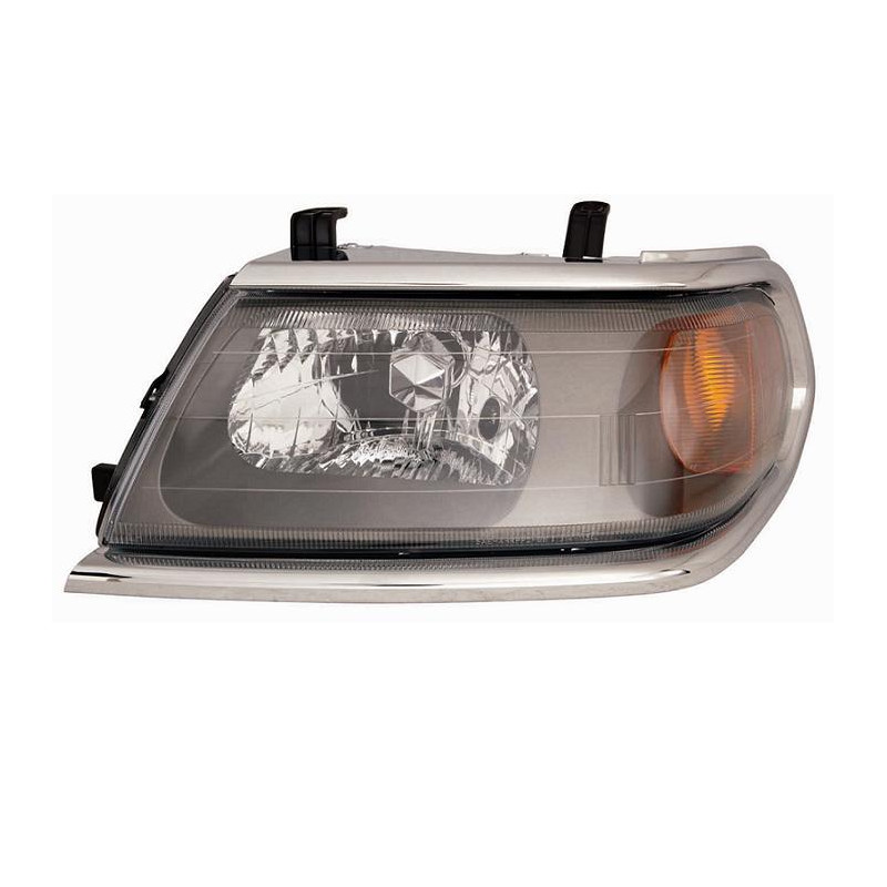 PROIETTORE DESTRO H4 CON PARABOLA GRIGIA SCURA CON CORNICE CROMATA MITSUBISHI PAJERO SPORT LK7K9 20002006, MITSUBISHI PAJERO SP