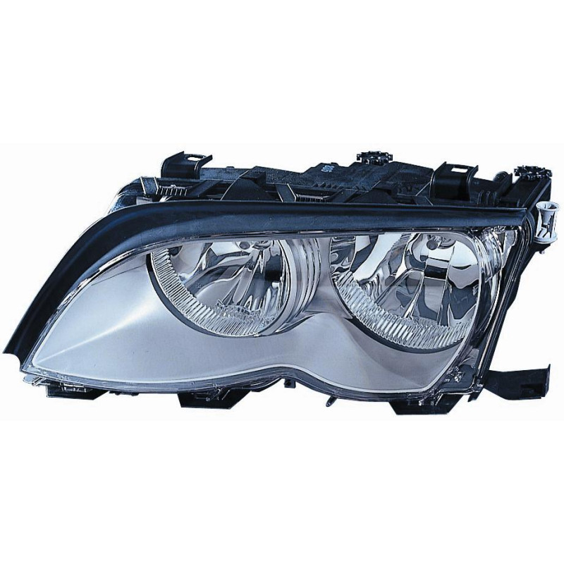 PROIETTORE SINISTRO 4 PORTE H7,H7 CON PARABOLA ARGENTO CON MOTORE CON CORNICE SILVER CON PREDISPOSIZIONE REGOLAZIONE ELETTRICA 