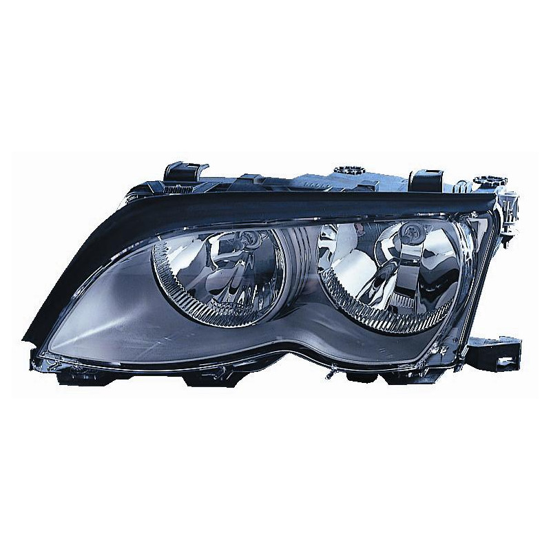 PROIETTORE DESTRO 4 PORTE H7,H7 CON PARABOLA NERA CON MOTORE CON CORNICE NERA CON PREDISPOSIZIONE REGOLAZIONE ELETTRICA BMW SER