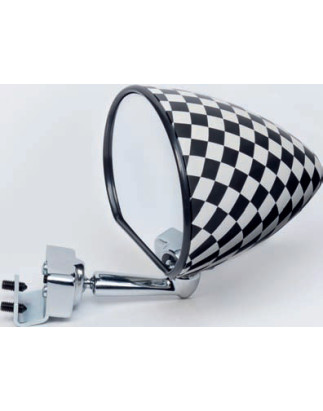 RETROVISORE SCACCHI BIANCO E NERO CON FINITURA OPACA CON ATTACCO A MORSETTO FIAT 500 F  L  R 19651975