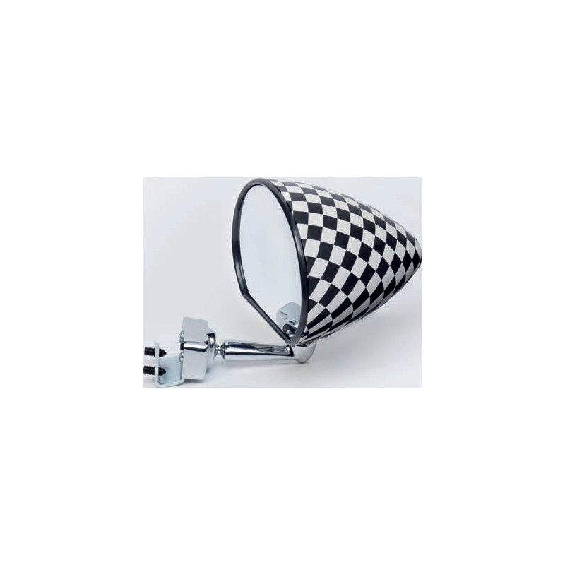 RETROVISORE SCACCHI BIANCO E NERO CON FINITURA OPACA CON ATTACCO A MORSETTO FIAT 500 F  L  R 19651975
