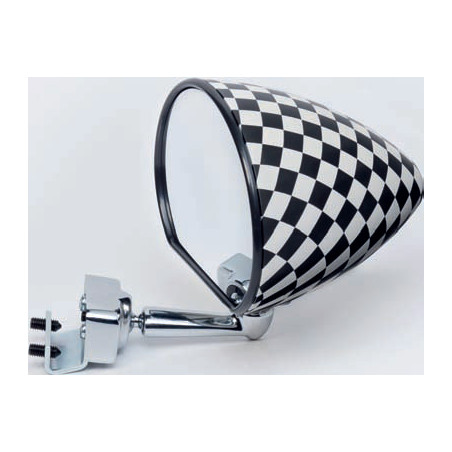 RETROVISORE SCACCHI BIANCO E NERO CON FINITURA OPACA CON ATTACCO A MORSETTO FIAT 500 F  L  R 19651975