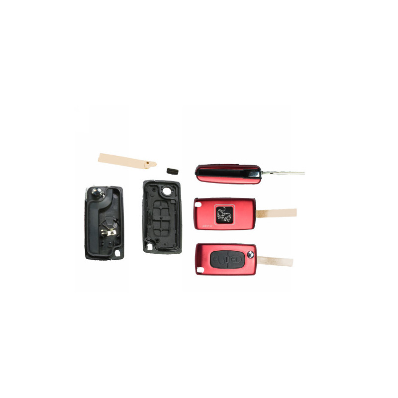 GUSCIO CHIAVE ROSSO 2 TASTI: CON ALLOGGIO BATTERIA ROTONDO CHIP ID46 TASTO APERTURA TASTO CHIUSURA LAMA HU83 CITROEN C3 SC 2010