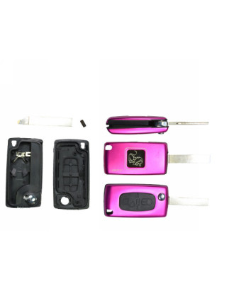 GUSCIO CHIAVE VIOLA 2 TASTI: CON ALLOGGIO BATTERIA ROTONDO TASTO APERTURA TASTO CHIUSURA LAMA HU83 CITROEN C3 FCFN 20022010    