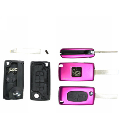 GUSCIO CHIAVE VIOLA 2 TASTI: CON ALLOGGIO BATTERIA ROTONDO TASTO APERTURA TASTO CHIUSURA LAMA HU83 CITROEN C3 FCFN 20022010    