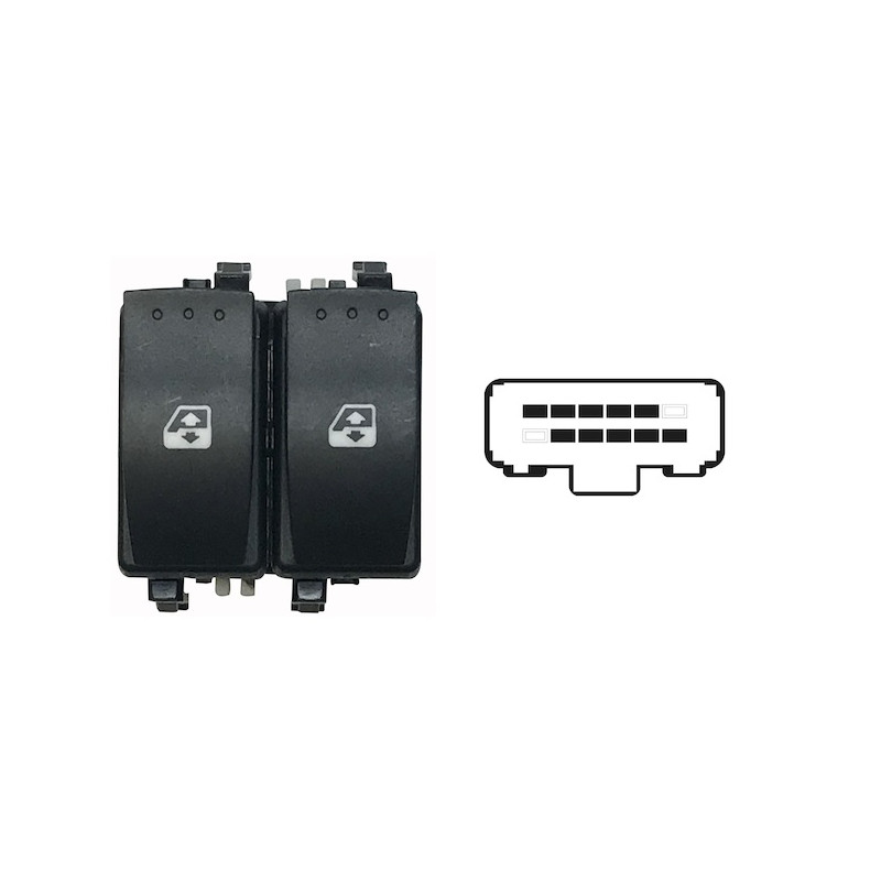 BLOCCO COMANDI ALZACRISTALLI ANTERIORE PORTA ANTERIORE SINISTRA 10 PIN 2 INTERRUTTORI CON RETROVISORI ELETTRICI RIBALTABILI ELE