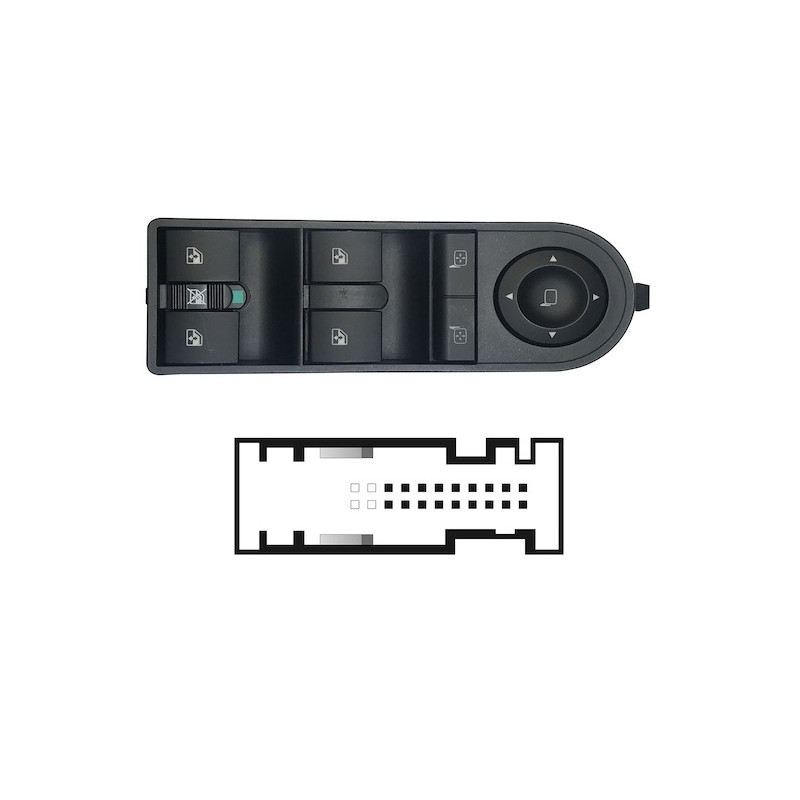 BLOCCO COMANDI ALZACRISTALLIRETROVISORI ANTERIORE PORTA ANTERIORE SINISTRA 18 PIN 4 INTERRUTTORI CON ALZACRISTALLI POSTERIORI E